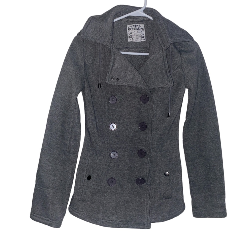 Wet seal Hooded peacoat in gray size small EUC classic and elegant
